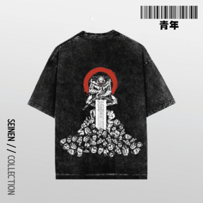Berserk Black Oversized Acid washed t shirt back seinen