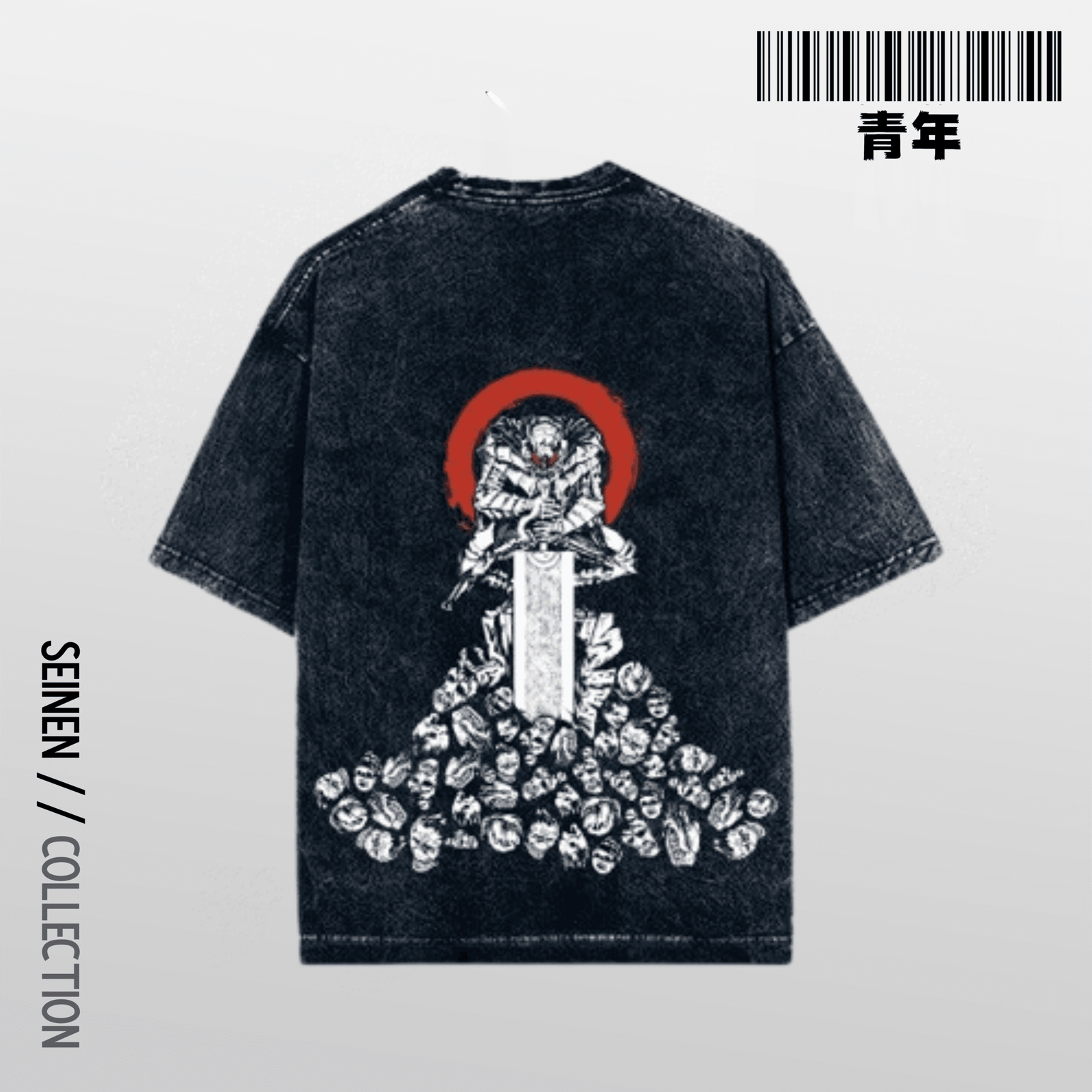 Berserk Navy Blue Oversized Acid washed t shirt back seinen