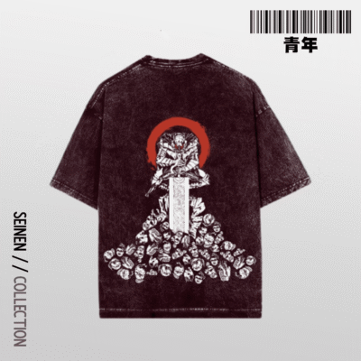 Berserk Maroon Oversized Acid washed t shirt back seinen